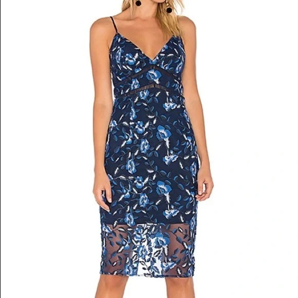 Bardot Blue Floral Lace Midi Dress